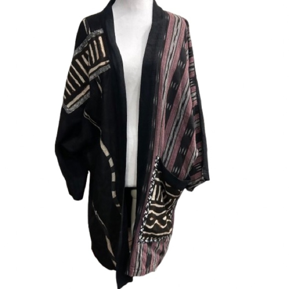 Vintage 80s Laise Adzer Lagenlook Kimono Rare Tribal Patchwork Art Teacher OS